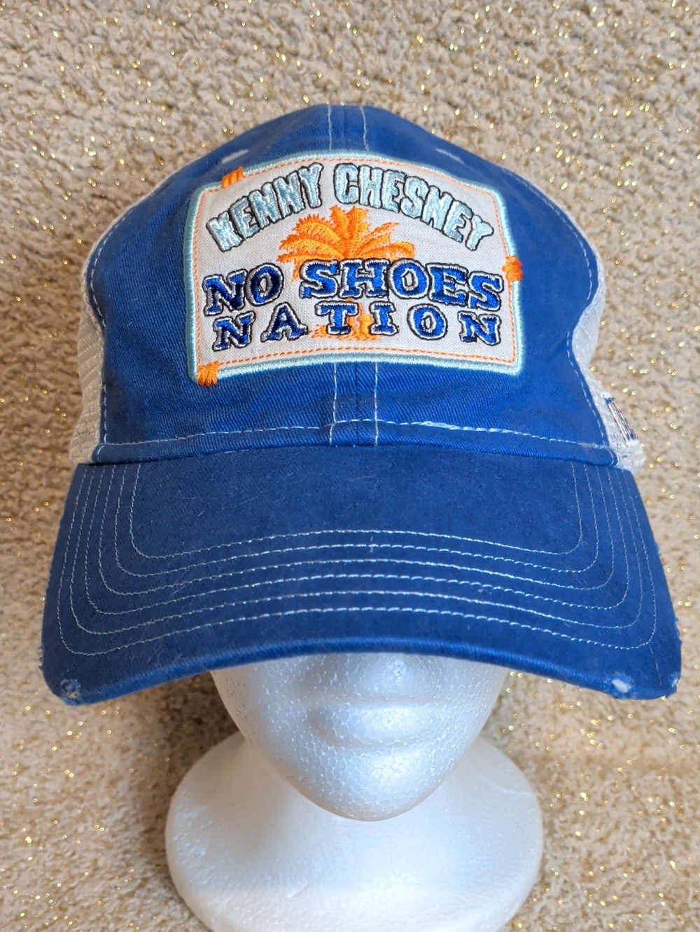 Kenny Chesney No Shoes Nation Tour 2013 Trucker Hat Blue Distressed Mesh Cap